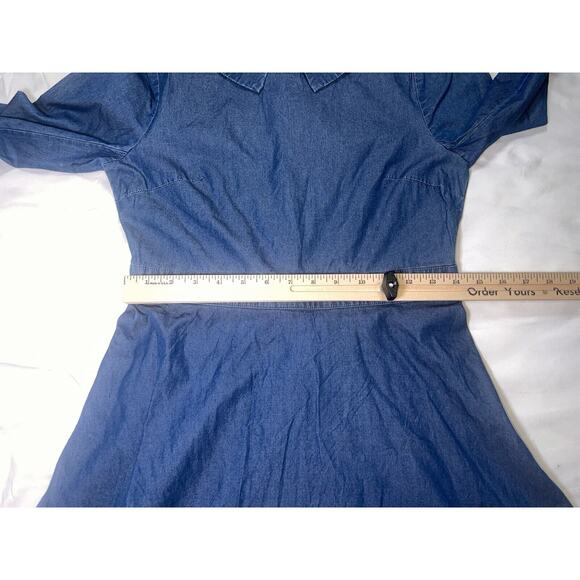 Solid & Striped Dress Size M Blue Chambray Cotton Fit-Flared Long Sleeve Collar - Picture 9 of 12
